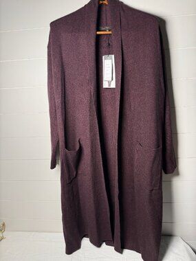 Max Sport Cabernet Sweater Duster Length Open Cardigan Large NWT